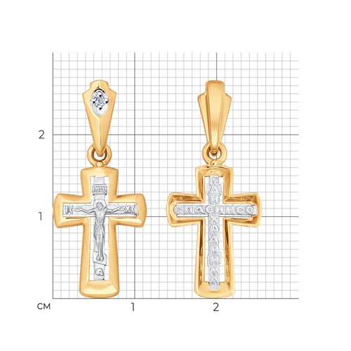 картинка Крест из комбинированного золота с бриллиантом от магазина Драгоценные подарки