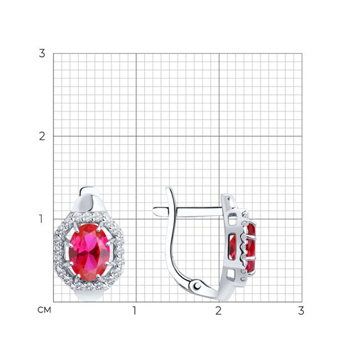 картинка Серьги из серебра с корундами рубиновыми (синт.) и фианитами от магазина Драгоценные подарки