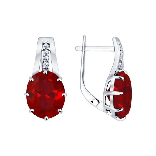 картинка Серьги из серебра с корундами рубиновыми (синт.) и фианитами от магазина Драгоценные подарки